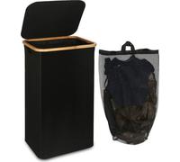 Panier à linge avec couvercle, capacité 100 litres, panier à linge haut avec poignée en bambou et poche intérieure, panier à linge XXL pliable, panier à linge pour chambre à coucher et salle de bain, 