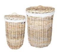Panier à Linge avec Couvercle GENDT 2 pc Gris Naturel | Rotin Kubu tissé, doublure en tissu, poignées intégrées, 42 x 60 cm et 30 x 45 cm, chambres, salons