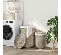 vidaXL Panier à linge avec couvercle 2 pcs Gris Kubu Rattan Kubu