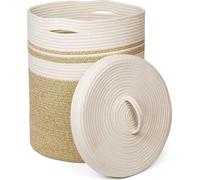 Panier à linge avec couvercle, panier à linge, panier de rangement, panier à linge tissé, sac à linge, panier, rangement, salle de bain, panier à linge, boîte de rangement ronde, coton, panier à linge