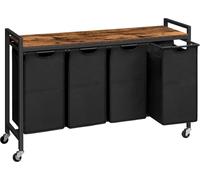 Panier à linge avec étagère et roulettes 4 x 39,8 L tissu Oxford brun foncé noir