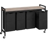 Panier à linge avec étagère et roulettes 4x39,8L tissu Oxford Greige Noir