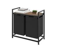 Panier à linge avec étagère style industriel en bois et acier avec rangement noir/marron