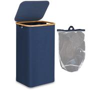 Panier à linge avec poignée en bois et poches intérieures, pour une gestion efficace des déchets, escamotable, pour la chambre à coucher, grand format, 100 litres, turquoise