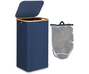 Panier à linge avec poignée en bois et poches intérieures, pour une gestion efficace des déchets, escamotable, pour la chambre à coucher, grand format, 100 litres, turquoise