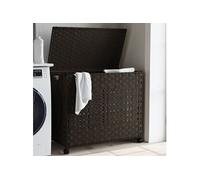 vidaXL Panier à linge à roulettes en rotin brun foncé 66x35x60 cm