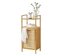 Panier à Linge avec Sac à Linge Amovible et Étagère Intégrée Meuble de Rangement en Bambou Textile 40 x 30 x 95 cm Naturel Crème