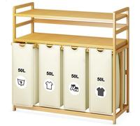 Panier à linge Azomor® avec 4 compartiments et 2 étagères pour trier le linge, 200 litres, extensible, robuste