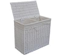 Panier à linge Bacs à linge Coffre à linge En osier plein 2 compartiments de tri blancs rectangulaires Couvercle Housse 67x33 H.55