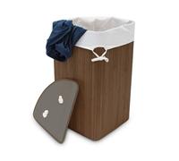 Panier à linge bambou, lot de 2, corbeille linge pliante, 60 L, sac intérieur coton, 65 x 49,5 x 37 cm, marron