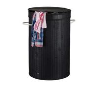 Panier à linge bambou, lot de 2, pliable, Corbeille à linge ronde, 65 L, Sac à linge, Ø 40 cm, noir