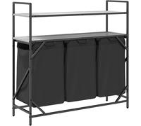 Panier à linge - Bassin à laver - Étagère à linge - Séchoir à linge - Conteneur à linge - 3 compartiments - Structure en acier avec étagères en bois