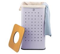 Panier à linge carré Eluno, avec sac à linge lavable et couvercle amovible, capacité de 50 litres, idéal pour la chambre ou la salle de bain. En métal, coloris lilas.