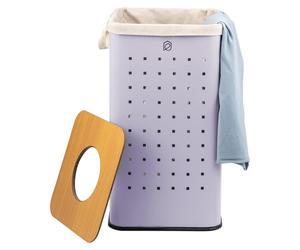 Panier à linge carré Eluno, avec sac à linge lavable et couvercle amovible, capacité de 50 litres, idéal pour la chambre ou la salle de bain. En métal, coloris lilas.