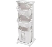 Panier à linge - Chariot à linge à 3 étages - Métal - Capacité de charge 20 kg - Avec roulettes - Blanc