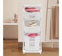 Panier à linge - Chariot avec 2 paniers - Grande capacité - 4 roulettes - Plastique PP - Paniers 37,5×28×35 cm & 38×28×20 cm - Blanc