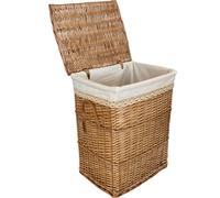 Panier à linge Coffre à linge en osier beige rectangulaire 90L avec couvercle