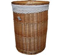 Panier à linge Coffre à linge en osier beige rond 96L housse couvercle D.46 H.62