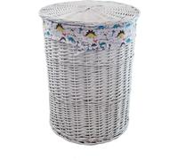 Panier à linge Coffre à linge en osier blanc Housse dinosaure Couvercle D.46 H.62