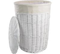 Panier à linge Coffre à linge Osier blanc rond 96L Housse beige Couvercle D.46 H.62