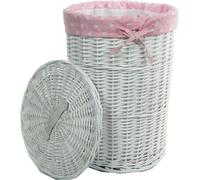 Panier à linge Coffre à linge Osier rectangulaire 96L blanc rose Couvercle Housse Poignée D.46 H.62