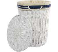 Panier à linge Coffre à linge Osier rond blanc Couvercle Housse marine 96L D.46cm H.62cm