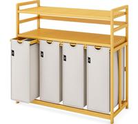 Panier à linge compartimenté - Trieur de vêtements - Organisateur pour la maison - Structure en bambou durable - 200 litres - Gris clair