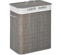 Panier à linge corbeille à linge 2 bacs bambou pliable couvercle poignée sac amovible en toile gris Gris G