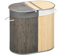 HomCom Panier à linge bambou 100 L – 2 sections, couvercle et sac amovible, 62,5×37×60,5 cm, gris