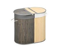 HomCom Panier à linge bambou 100 L – 2 sections, couvercle et sac amovible, 62,5×37×60,5 cm, gris