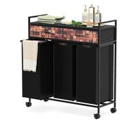 Panier à linge COSTWAY, collecteur de linge roulant de 135 l avec 2 tiroirs en tissu, 3 sacs à linge, étagère à linge avec tablette, trieur à linge avec roulettes