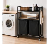 Panier à linge DanDiBo sur roulettes avec 2 étagères de rangement, étagère à linge, collecteur de linge avec 2 compartiments, modèle 96698. Boîte à linge, étagère à linge, bac à linge, chariot à linge