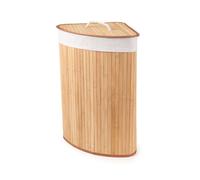 COMPACTOR- Panier à linge d’angle pliable en bambou - Couvercle amovible - Tissu intérieur écru - Gain de place - Format compact 35 x 35 x H60 cm - Design naturel pour salle de bain