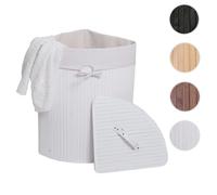 Panier à linge d'angle HWC-C21, Laundry Bac à linge Collecteur de linge, bambou 61x48x35cm 50l ~ blanc