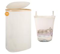 Panier à linge de 100 litres avec couvercle, pliable, en polyester, de couleur beige