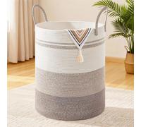 Panier à linge de 100 litres, grande taille XXL, rond, en corde de coton avec poignée, finition marron dégradé