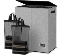 Panier à linge de 145 litres avec couvercle et 2 compartiments, 2 x 72,5 litres, couleur grise