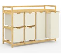 Panier à linge de 200 litres, 6 compartiments, en bambou, couleur beige, avec 2 sacs à linge et 4 boîtes en tissu