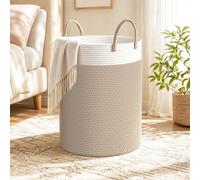 Panier à linge de 58 litres, en corde de coton tressée, de couleur blanc naturel, de forme ronde