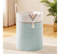 Panier à linge de 72 litres, vert clair, tressé en corde de coton, forme ronde, avec poignée