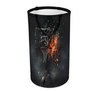 Panier à linge de basket-ball, vêtements sales, sport abstrait, basket-ball, thème de feu de basket-ball, grand panier à linge, panier de rangement pour salle de bain 15,7" L x 27,2" H