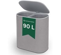 Panier à linge design de 90 litres avec couvercle rabattable, 2 compartiments, respirant, compact