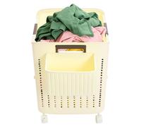 Panier à linge, design pliable, mobilité grâce aux roulettes, couleur crème