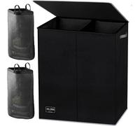 Panier à linge double - Bassine pliable - Pour trier le linge - Avec couvercle - 145 litres - Noir