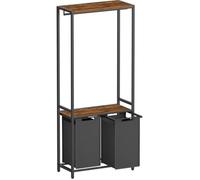 Panier à Linge Double - VASAGLE - 73 x 33 x 177 cm - Marron Rustique et Noir Classique