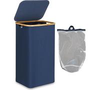 Panier à linge en bambou 100L avec couvercle Anse Sac pliable Bleu