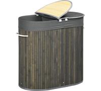 Panier à linge en bambou avec couvercle 100L Collecteur de linge avec poignées, 2 sacs à linge amovibles, Trieur à linge Boîte à linge pour buanderie, salle de bain, chambre, Gris