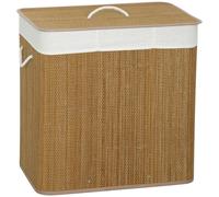 Panier à linge en bambou avec couvercle, 3 compartiments, 144 litres | Couleur : marron | Dimensions : 40 x 60 x 60 cm