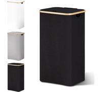 Panier à linge en bambou avec couvercle, 85 litres, pliable, noir