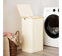 Panier à linge en bambou d'une capacité de 110 litres, grand modèle, beige, avec poignée rabattable, pour la chambre, la salle de bain, les studios d'étudiants et la buanderie